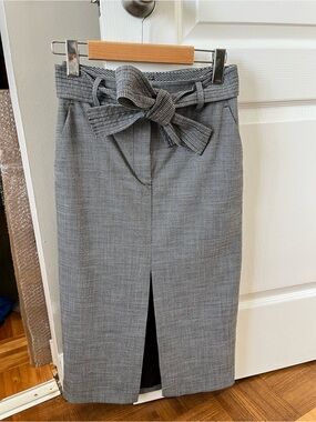 Wilfred Gray Micro-Check Pencil Skirt with Self-Tie Waist